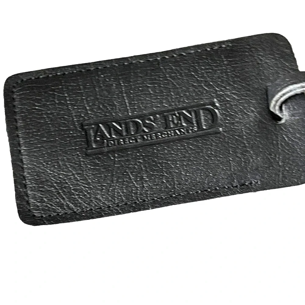Lands' End Black Leather Luggage Tag W/ ID Window & Unused ID Card